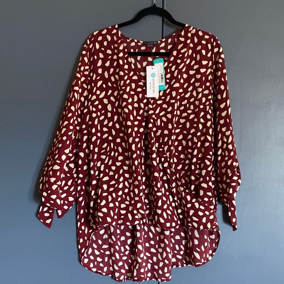 West Kei Allan Surplice Tie Sleeve High Low Blouse - Picture 1 of 6